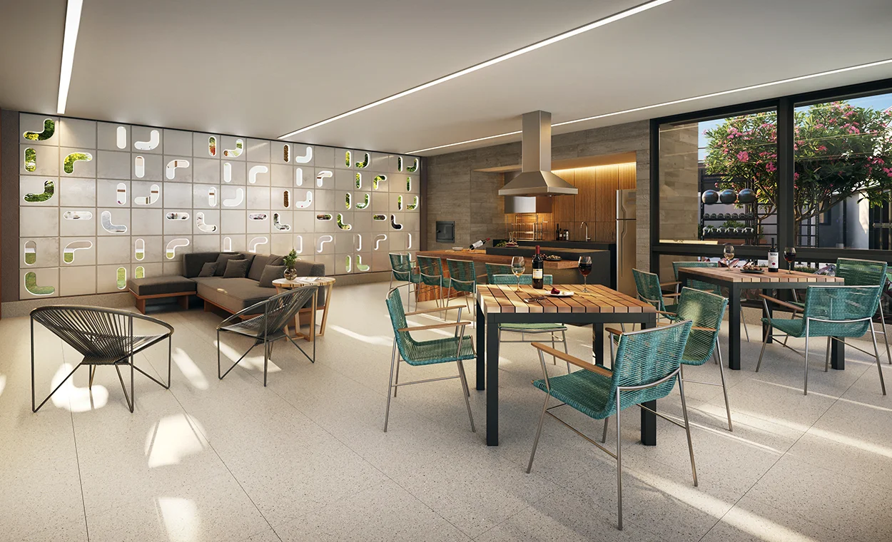 Perspectiva ilustrada do Lounge Bar