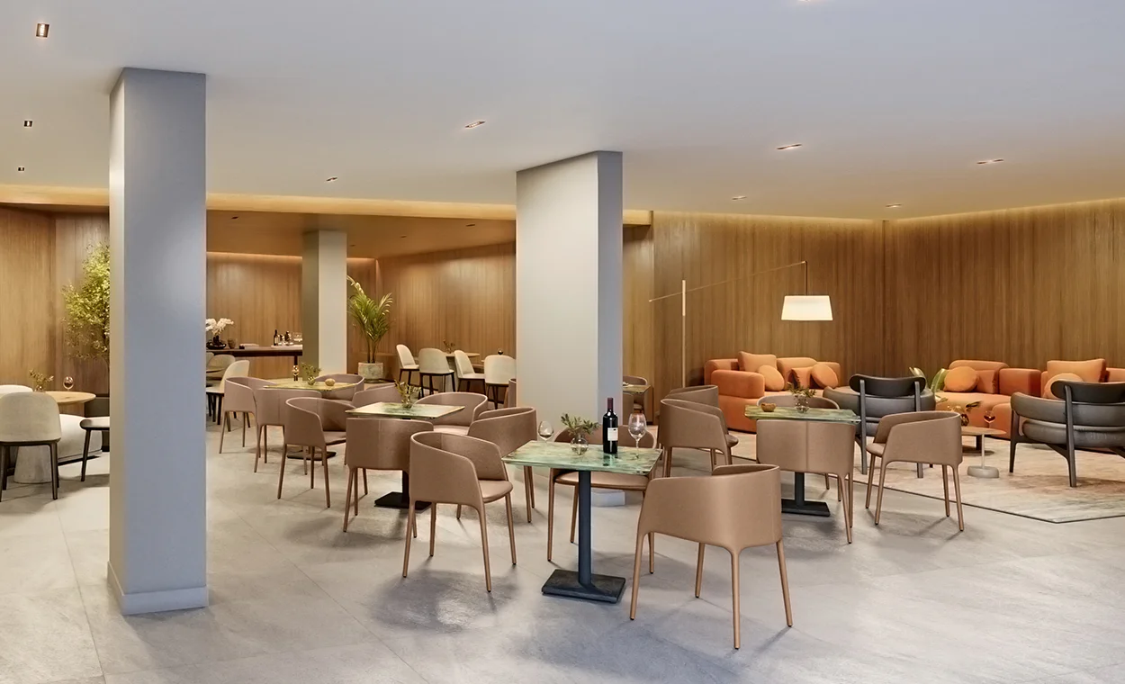 Perspectiva ilustrada do Salão de festas